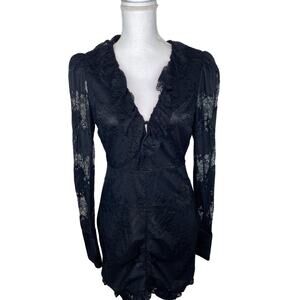 Alexis V Neck Ruffle Bodycon Cocktail Dress Black Lace Size M Long Sleeve